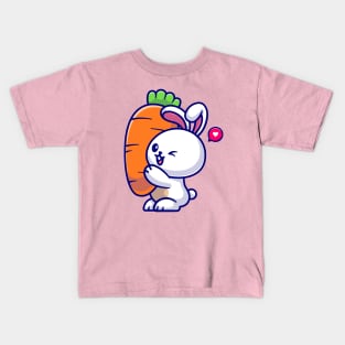 Cute Rabbit Holding Carrot Cartoon Kids T-Shirt